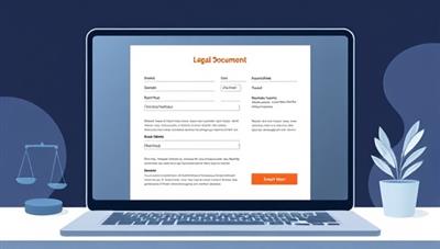 An illustration of a digital platform with a sleek interface where users can fill in details on a virtual legal document, showcasing simplicity and efficiency.