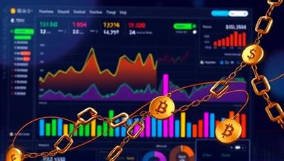 An illustration showcasing a digital platform interface with colorful charts and graphs, symbolizing diverse investment options, overlaid with blockchain chains to represent secure transactions and ownership.