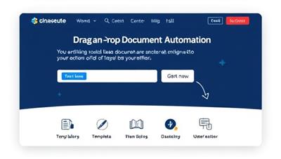 An elegant platform interface showcasing drag-and-drop document customization features, template libraries, and a user-friendly editor, with legal icons and a sleek design, illustrating the simplicity and efficiency of legal document automation.