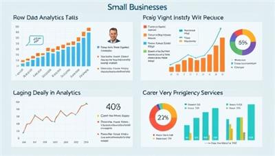 An infographic displaying data visualization and analytics charts with key insights for small businesses, symbolizing the transformative impact of data analytics consultancy services in driving business growth and efficiency.