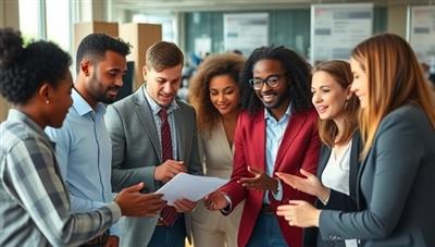 A diverse group of professionals from different backgrounds and ethnicities engaging in a collaborative brainstorming session, symbolizing inclusivity and diversity in the workplace.