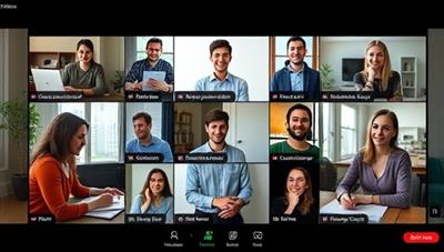 An engaging virtual meeting room setup with writers from different locations joining a video call, sharing their writing progress, discussing ideas, and providing feedback, creating a supportive and collaborative atmosphere within the writing accountability group.