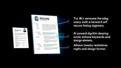 An animated visualization of a resume transforming from a basic document to a dynamic and optimized format, with AI-powered algorithms enhancing keywords and design elements, symbolizing the transformation and revitalization of a resume through advanced technology.