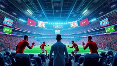 An imaginative illustration of virtual athletes competing in a fantasy stadium filled with digital banners and interactive screens, showcasing the dynamic and immersive experience of Fantasy BetX where fantasy sports and betting converge in a vibrant gaming environment.