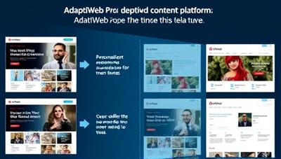 An interactive visual of a website displaying different content variations based on user interactions, with personalized recommendations, offers, and visuals changing in real-time, demonstrating the dynamic nature of AdaptiWeb Pro's adaptive content platform.