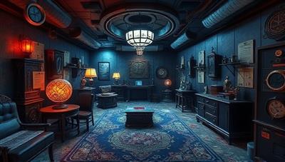 An immersive digital representation of a virtual reality escape room filled with intricate puzzles, hidden clues, and mysterious artifacts, inviting users to embark on thrilling adventures and collaborative challenges within the VR Escape Quest subscription service.