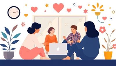 A heartfelt digital illustration of a virtual mental health support group session, depicting diverse individuals connecting and sharing experiences in a safe and nurturing virtual space, surrounded by symbols of hope, resilience, and community support, conveying empathy and solidarity in mental health recovery.