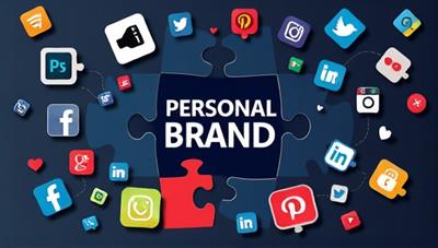 An artistic representation of a puzzle coming together to form a personal brand logo, surrounded by social media icons and digital elements, symbolizing the process of crafting a cohesive and impactful personal brand identity.