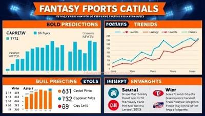An engaging infographic displaying fantasy sports player statistics and performance trends with bold predictions and insights, representing the data-driven approach and expert analysis offered by FantasyForecastPro.