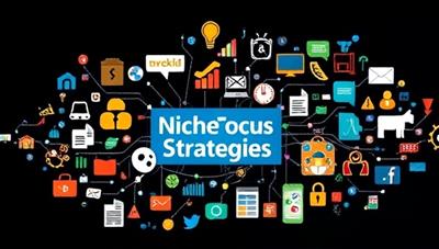 A visually appealing digital collage featuring niche market symbols, industry-specific icons, and digital marketing tools merging into a cohesive strategy map, representing the convergence of niche focus and digital marketing expertise in crafting targeted marketing campaigns for niche businesses, creating a visual representation of NicheFocus Strategies.