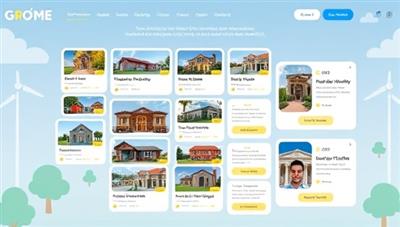 An artistic representation of a digital platform showcasing diverse real estate investment opportunities, including virtual property tours, financial projections, and investor testimonials, creating a transparent and engaging crowdfunding experience for aspiring real estate investors.