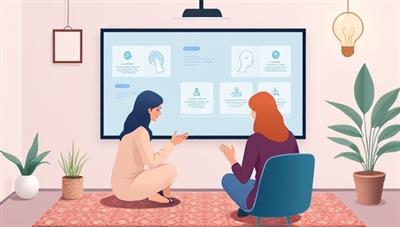 An artistic representation of a virtual mental health counseling session, featuring a counselor and a client engaging in a therapeutic conversation through a secure online platform, surrounded by calming visuals, mindfulness tools, and mental health resources, promoting a safe and supportive healing environment.