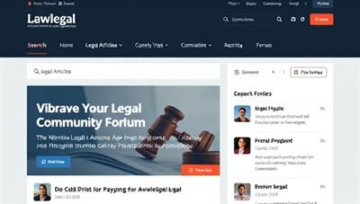 An interactive website interface displaying legal articles, a search bar, and a vibrant legal community forum, showcasing a dynamic and engaging online legal resource hub.