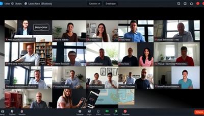 A virtual workshop setting with diverse participants engaging in interactive activities and discussions on various skill-building topics, creating a dynamic and collaborative learning environment in a digital space.
