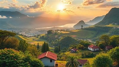A scenic travel platform interface displaying vibrant eco-friendly destinations, immersive cultural experiences, and sustainable accommodations, with captivating visuals of nature preserves, local communities, and responsible tourism activities, evoking a sense of adventure and environmental stewardship.