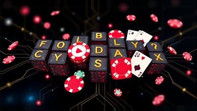 An abstract representation of blockchain blocks interconnected with casino chips and playing cards, symbolizing the fusion of blockchain technology and online gambling in CryptoCasino Hub.