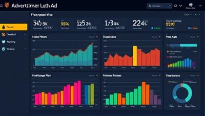 A sleek dashboard interface displaying real-time social media ad data with colorful graphs and engagement metrics, highlighting the power of data-driven advertising decisions.