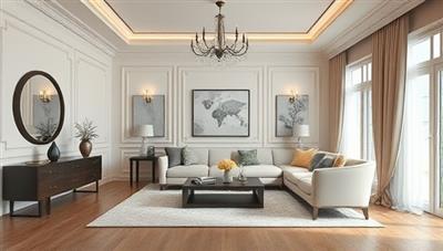 An elegant room visualization with virtual design elements overlaid, showcasing the potential of virtual interior design consultations to transform living spaces with style and functionality.