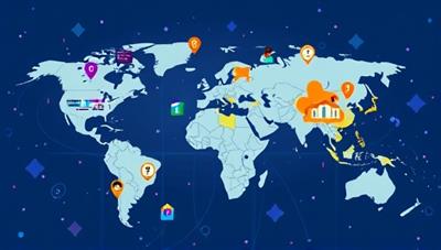A dynamic digital illustration depicting a virtual map with internship opportunities popping up in various locations, symbolizing the global reach of InternConnect and the diverse internships available to candidates.