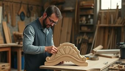An artisan crafting a unique wooden furniture piece in a workshop filled with tools and materials, capturing the essence of creativity and craftsmanship that defines the bespoke offerings of ArtisanAbode Creations.