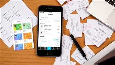 A smartphone screen displaying the ReceiptSavvy App interface, with colorful receipt thumbnails, expense categories, and budgeting tools, alongside a clutter-free desk with scattered paper receipts, a pen, and a laptop, contrasting the digital and paper-based receipt management methods.