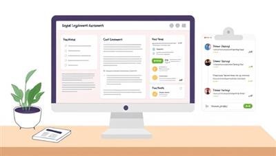 An illustration of a user-friendly online platform displaying legal document templates, customization tools, and a chat support feature, emphasizing the convenience and accessibility of the subscription-based DIY legal services.