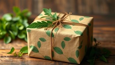 An image of a thoughtfully packaged eco-friendly gift box wrapped in GreenWrapCo's biodegradable materials, adorned with greenery and natural elements, symbolizing the harmony between sustainable practices, aesthetic appeal, and environmental consciousness embodied by GreenWrapCo's packaging solutions.