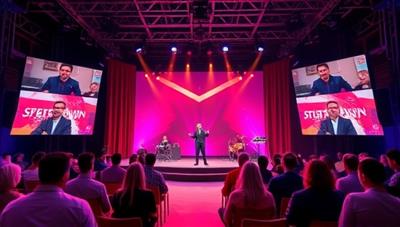 A vibrant digital stage setting with virtual attendees from different parts of the world interacting with each other and enjoying a live performance, showcasing the diversity and excitement of virtual events on EventVibe.