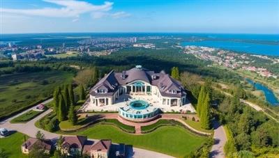 Aerial drone footage capturing a luxurious property from above, showcasing the landscape, architecture, and surrounding amenities in stunning detail, illustrating the unique perspective and immersive experience provided by SkyView Estate Media's services.