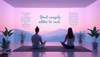 A serene virtual space with calming colors and nature elements, featuring students meditating together in a peaceful setting, surrounded by inspirational quotes and relaxation aids, reflecting the tranquil and student-friendly atmosphere of CalmU Mindful's mindfulness programs.