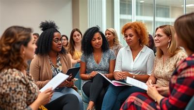 An inspiring image of a diverse group of women participating in an EmpowerHer Finance workshop, engaged in discussions, taking notes, and sharing insights, reflecting empowerment, community support, and financial education tailored to women's needs.