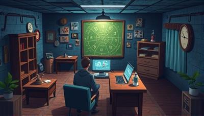 An engaging digital illustration of an online escape room setting with intricate puzzles, mysterious clues, and multiple players collaborating virtually to solve challenges, creating a sense of teamwork and excitement.