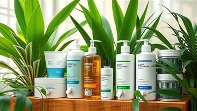 An eco-friendly refill station with sleek and modern packaging dispensers for skincare and haircare products, surrounded by lush green plants and recycled materials, promoting a sustainable and earth-friendly beauty solution.