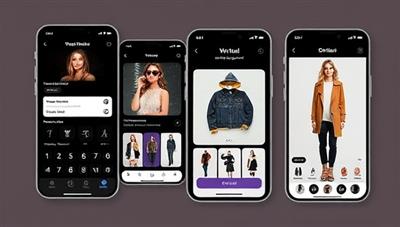 An engaging app interface mockup showing a user inputting style preferences and receiving personalized outfit suggestions, with virtual try-on features and a seamless shopping experience, highlighting convenience and style exploration.