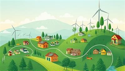 An artistic representation of a sustainable investment landscape with green energy projects, community initiatives, and ethical businesses flourishing in a digital ecosystem, symbolizing the positive impact of sustainable investing on the environment and society.