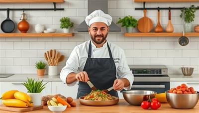 An interactive online cooking class setup with a top chef guiding participants through a step-by-step recipe, showcasing fresh ingredients, cooking utensils, and a virtual kitchen environment that replicates a real culinary experience, inspiring creativity and culinary exploration.