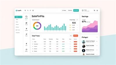 An online platform interface showcasing SoloFinFit's dashboard with financial goal trackers, savings calculators, and a community forum for freelancers to connect and share financial insights, promoting financial empowerment and well-being in the gig economy.