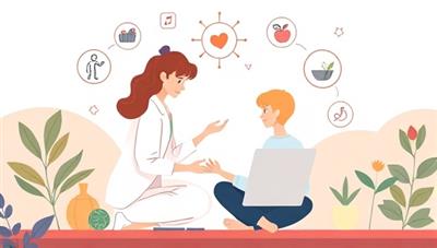An inspiring digital illustration of a wellness coach guiding a client through a virtual coaching session, with symbols of health, balance, and growth surrounding them, portraying a supportive and transformative coaching experience.