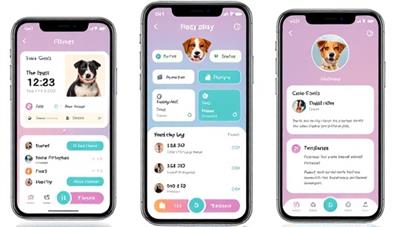 An engaging mobile app interface showcasing a pet owner setting fitness goals for their dog, tracking daily activity levels, and receiving notifications on their pet's progress, emphasizing the interactive and motivational aspects of the app.