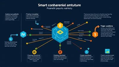 An illustrative infographic demonstrating the blockchain architecture of the platform, showcasing smart contracts executing parametric insurance payouts seamlessly, with data streams and trigger conditions visualized for clarity and reliability.