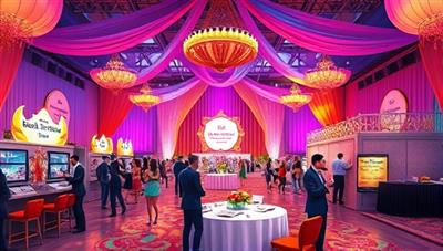 An artistic rendering of a vibrant event setting with elaborate decorations, interactive elements, and enthusiastic guests, capturing the essence of creativity, excitement, and collaboration in event planning, evoking a sense of celebration and elegance.