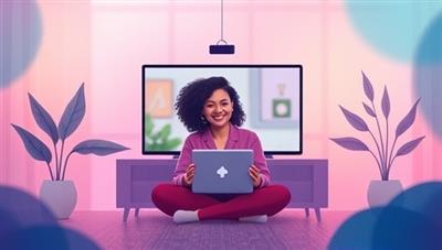 An emotive visual representation of a virtual therapy session with a therapist providing support and guidance to a client through a video call, surrounded by calming colors and imagery, reflecting a safe and healing environment with MindMend.