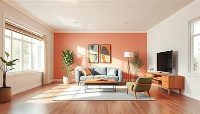 An empty room digitally transformed into a beautifully staged living space, with modern furniture, vibrant colors, and natural lighting, showcasing the potential of virtual staging for real estate marketing.