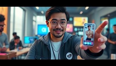 An AR-enhanced video clip showing a popular influencer seamlessly interacting with virtual product placements in their content, blending real-life actions with digitally inserted products, illustrating the innovative approach of VirtuPlacement.