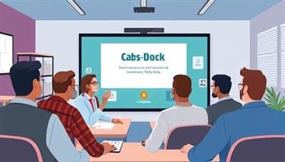 An illustrative image of a virtual classroom setting with a diverse group of small business owners and employees participating in an interactive compliance training course on a computer screen, highlighting the engaging and educational nature of the platform.