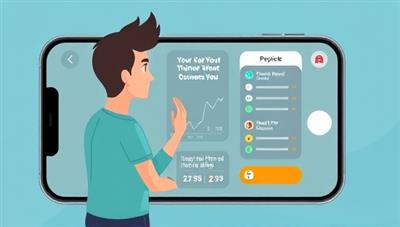 An animated illustration of a virtual trainer guiding a user through a workout routine on a smartphone screen, with motivational messages and fitness tracking data displayed, inspiring users to stay active and healthy.