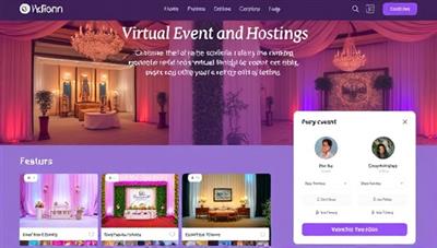 A virtual event planning and hosting platform interface, displaying a variety of event themes, decor options, and interactive features for clients to customize their virtual events, showcasing a seamless and user-friendly event planning experience that inspires creativity and engagement.