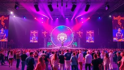 A vibrant and colorful virtual reality music festival scene with digital stages, avatars of performers, and crowds of virtual attendees dancing and enjoying the music, creating a dynamic and immersive virtual festival atmosphere, reflecting the excitement of the VR music festival experience.