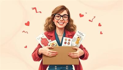 An artistic rendering of a vintage fashion lover joyfully unboxing a RetroRevive subscription box filled with beautifully curated retro clothing pieces, accessories, and style inspiration cards, evoking a sense of nostalgia and fashion discovery.