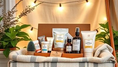 An inviting virtual wellness subscription box display featuring a selection of curated wellness products, self-care items, and relaxation aids arranged in a beautiful setting, with natural elements, calming colors, and cozy textures enhancing the well-being experience, inviting subscribers to indulge in self-care and pampering.